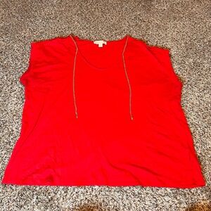 Michael Kors 3X Red Gold Chain Detail Short‎ Sleeve Blouse Top